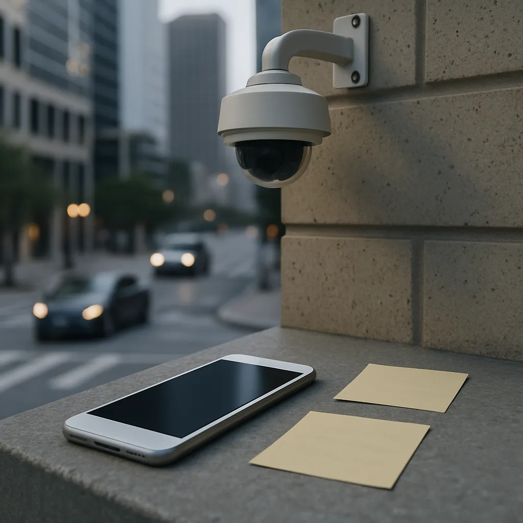 Cámara de vigilancia y teléfono para preservar evidencia de un atropello en Houston