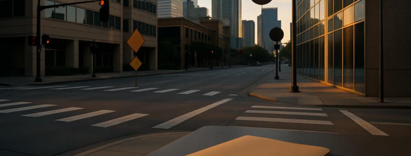 Evidencia de accidente de peatón en Houston junto a cámaras de seguridad urbanas