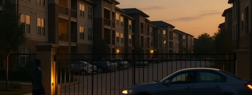 Atropello en complejo de apartamentos en Houston: calle privada y acceso residencial