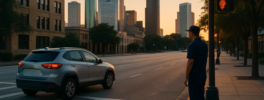 Peatón cruzó mal en Houston: escena neutral de cruce peatonal y responsabilidad