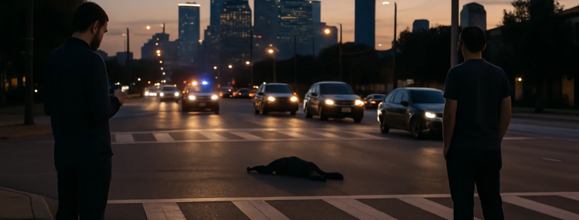 Atropello con fuga en Houston: peatón junto a una intersección urbana